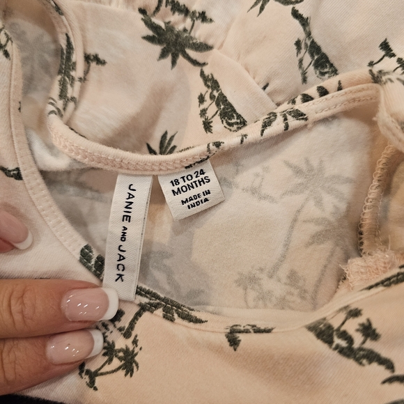 Janie and Jack The Everyday Puff Sleeve Dress Mauve Chalk Palm 18-24 months - Picture 6 of 7